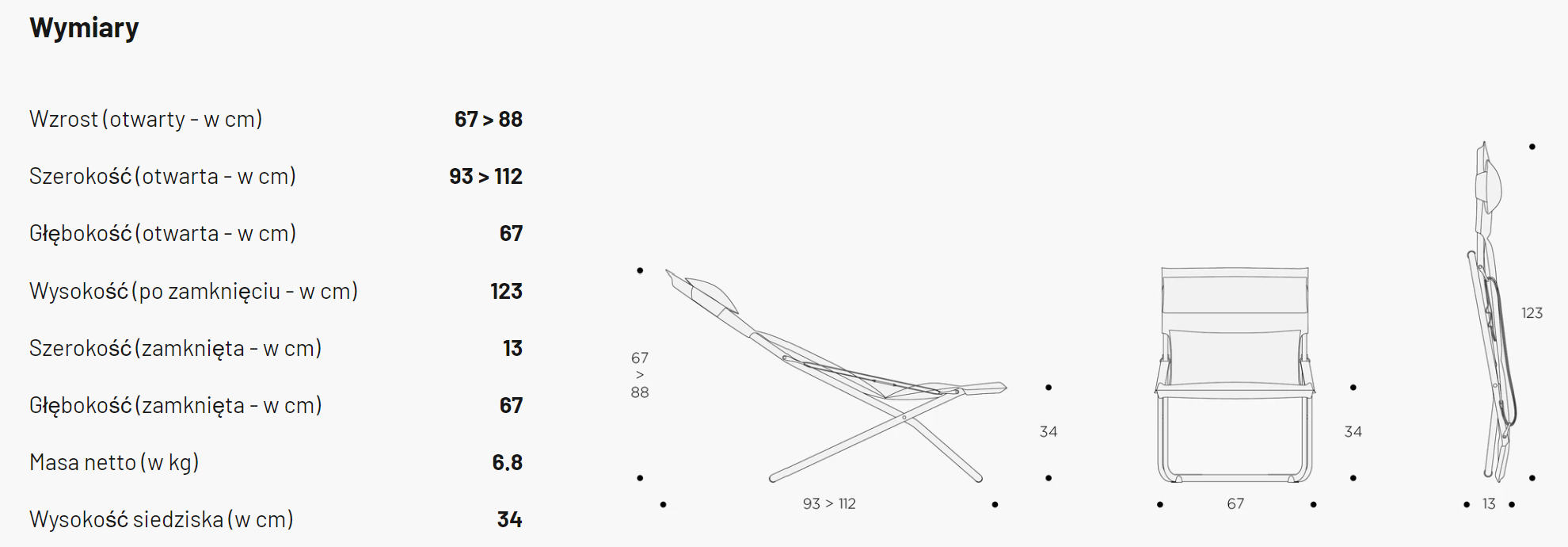 wwymiary leżaka LAfuma transabed